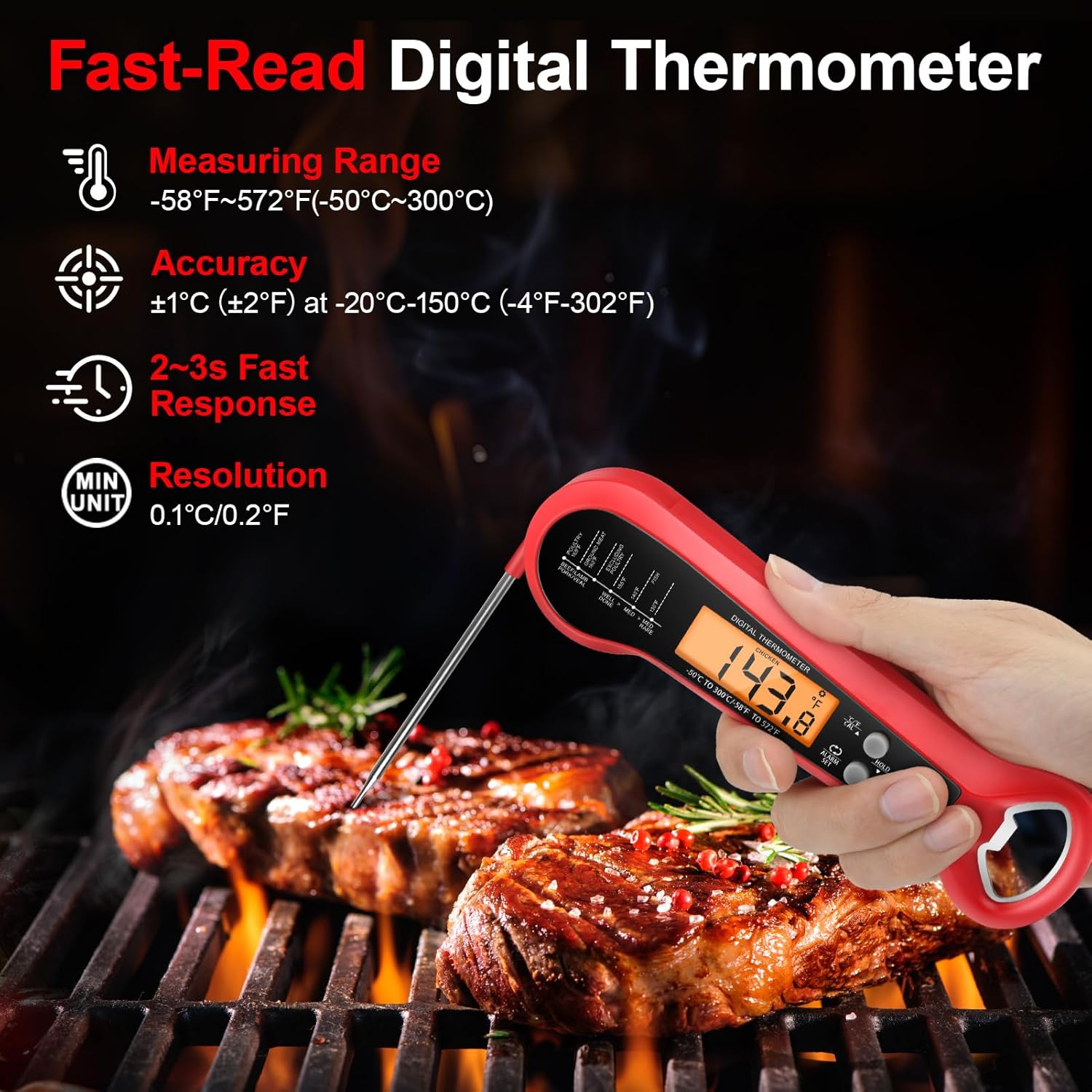 Digital Thermometer Probe - 전문가용 디지털 고기 온도계 방수 기능